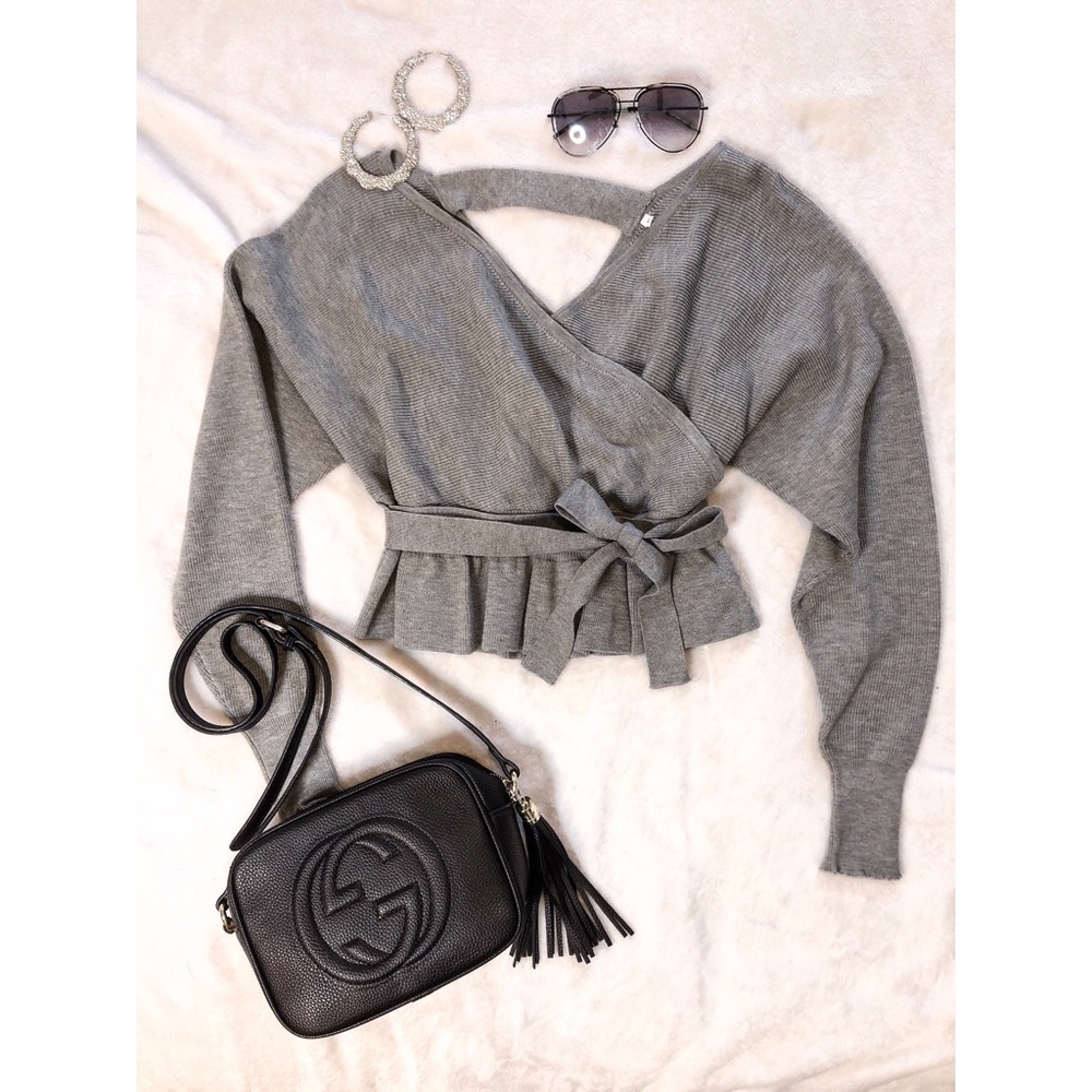 V-neck Wrap Front Cropped Sweater